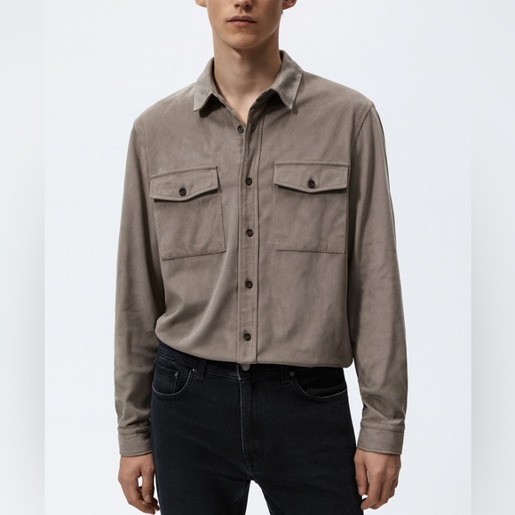 Zara Beige Relaxed Fit Shirt - Picture 1 of 7